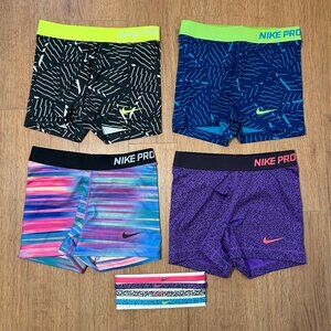 Nike Pro set of 4 Spanks 3inch Spandex Shorts with Headbands!